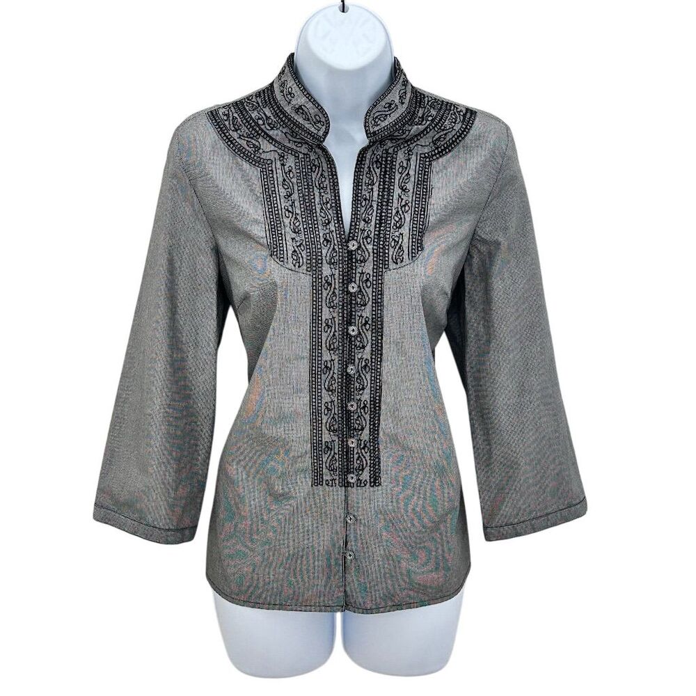 Ecologie. Chic Black Patterned Blouse. Size M.